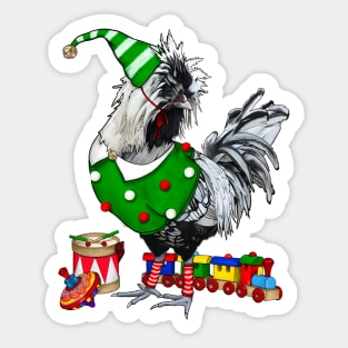 Silver Laced Polish Rooster Elf With Toys Sticker